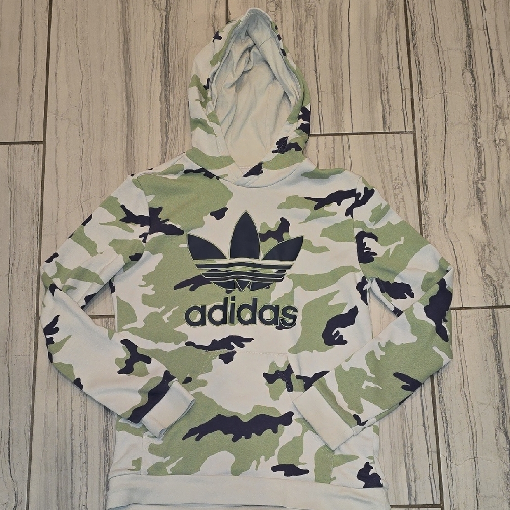 Adidas Green and Black Camo Hoodie